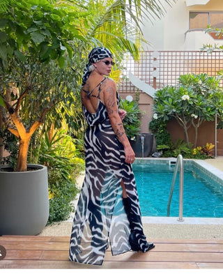 Zebra Amantis Sheer Maxi DressZebra Amantis Maxi Dress, semi-sheer and maxi length. The dress length is 162cm with adjustable straps. The model wears size Small and height measures 167cm. 100% PoZebra Amantis Sheer Maxi Dress