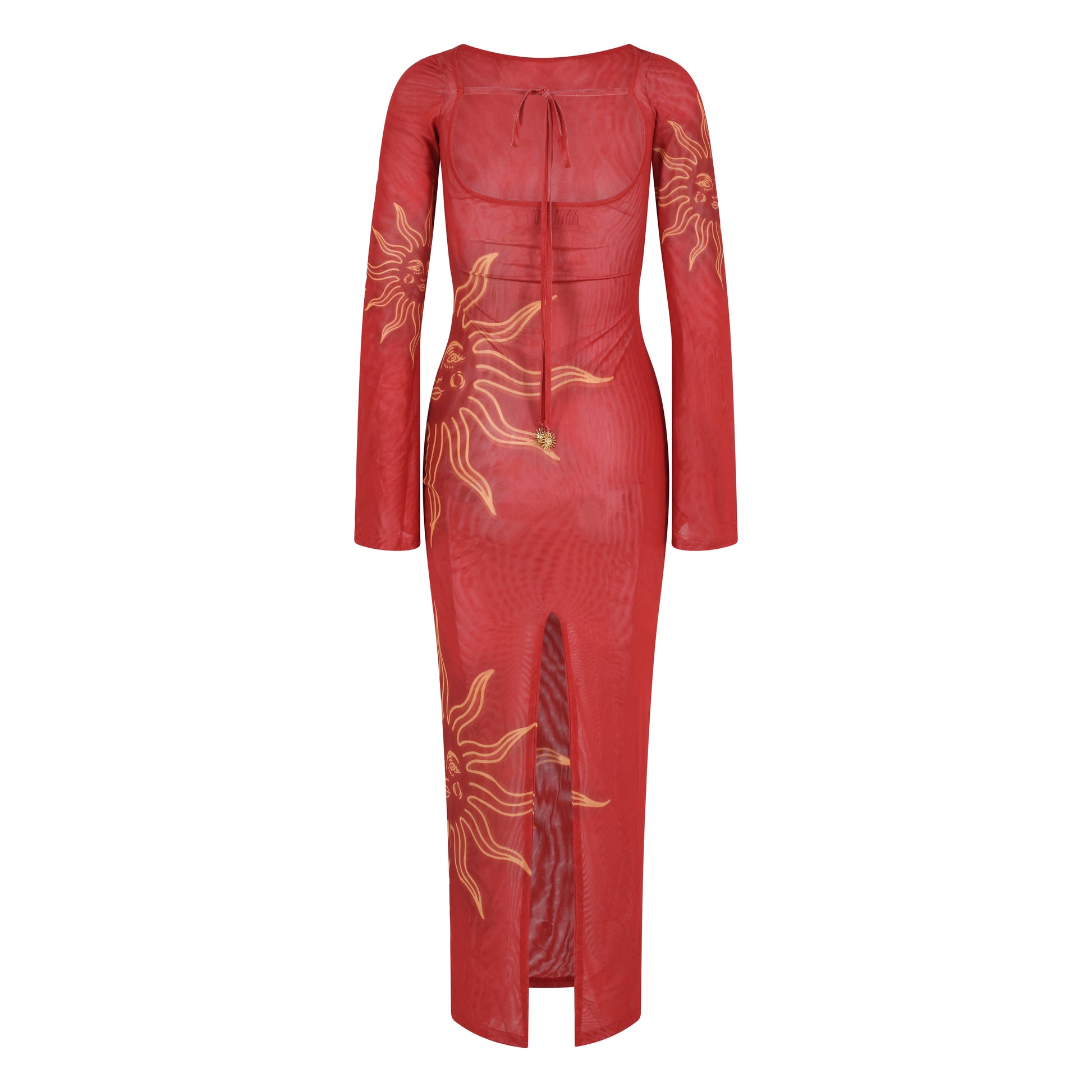 Celeste Cherry Red Double Layered Sculpting Mesh Maxi Dress