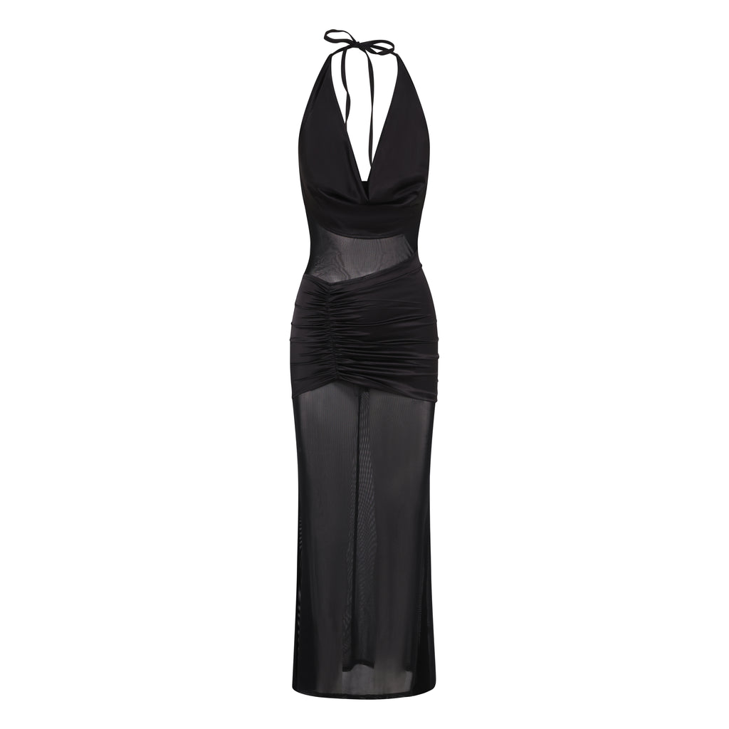 Onyx Drape Front Maxi Dress