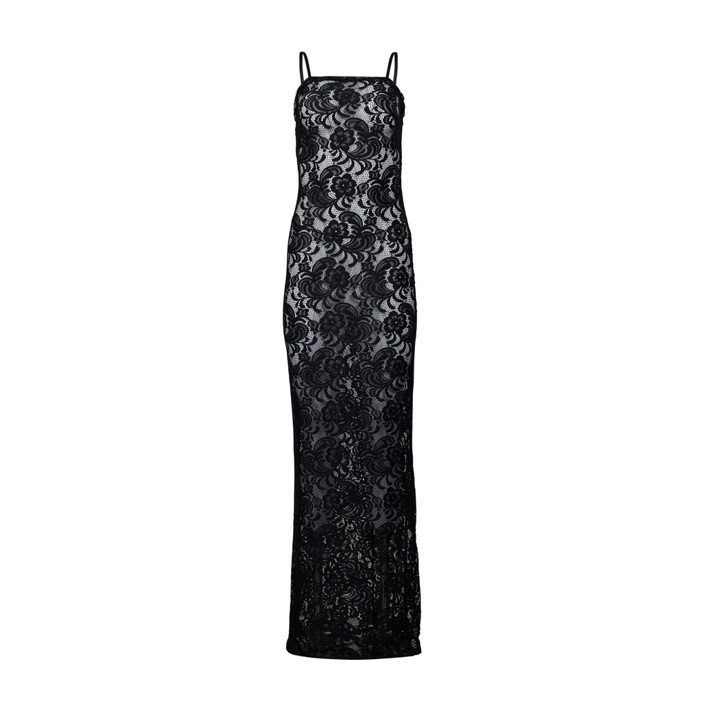Femme Fatale Black Lace Maxi Dress
