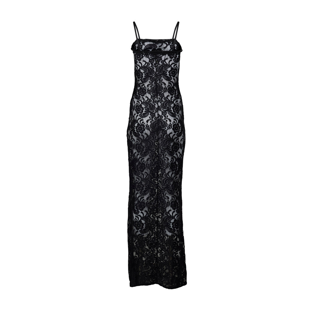 Femme Fatale Black Lace Maxi Dress