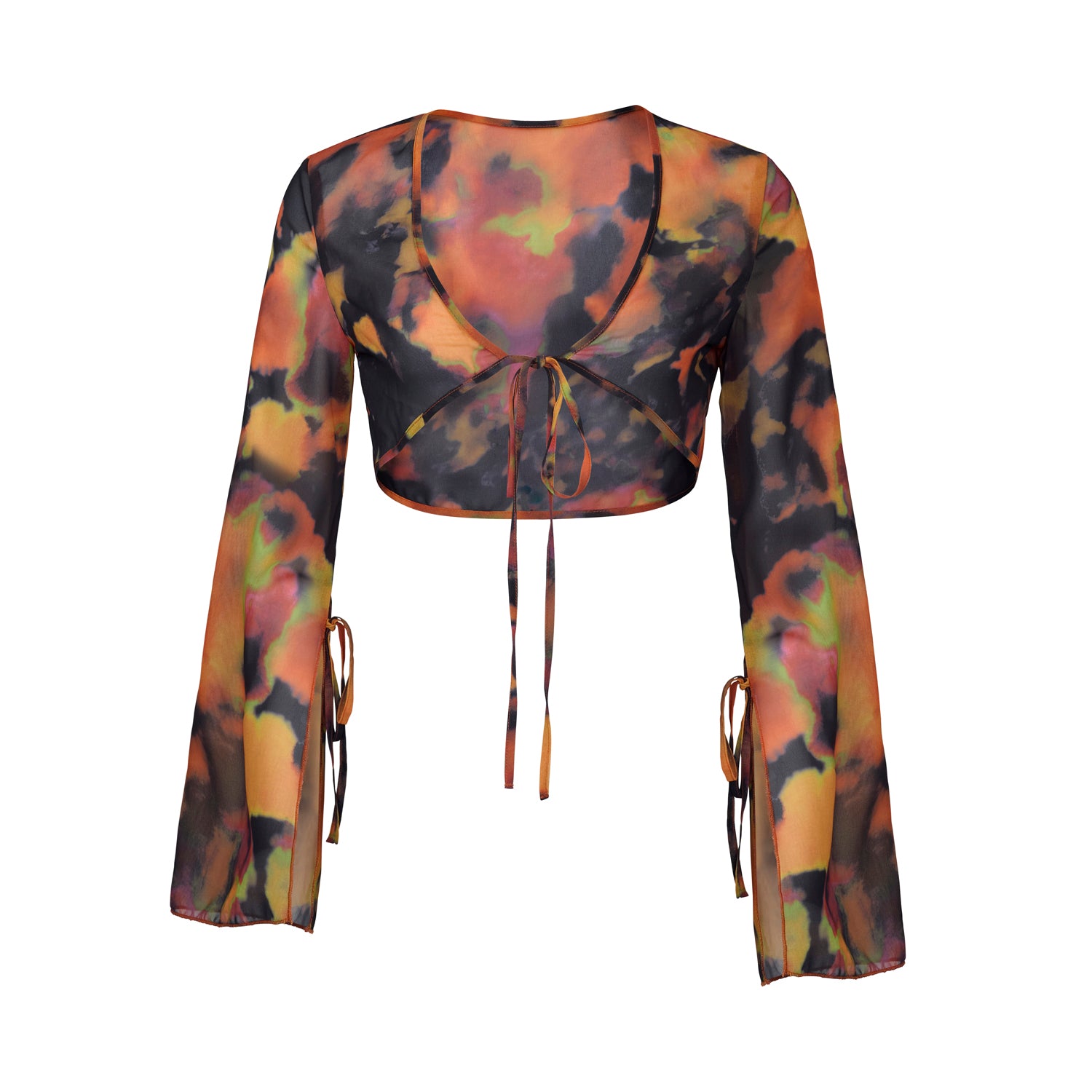 Soleil Orange Tie Dye Tie Front Top