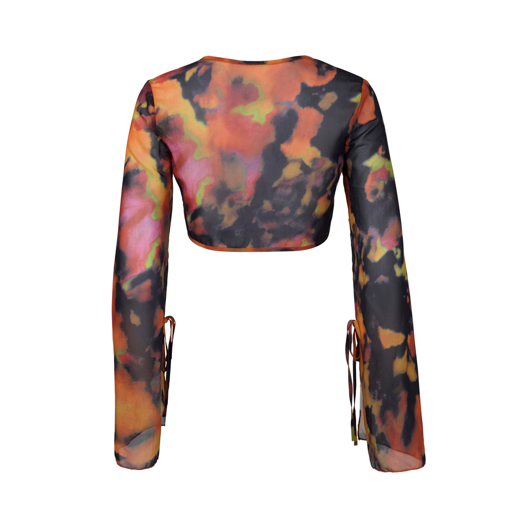 Soleil Orange Tie Dye Tie Front Top