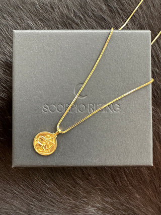 Sagittarius 18K Gold Plated NecklaceOur beautiful 18K gold plated Sagittarius pendant and chain. Made from a stirling silver base with 18K gold plating, the necklace is water resistant and makes the peSagittarius 18K Gold Plated Necklace