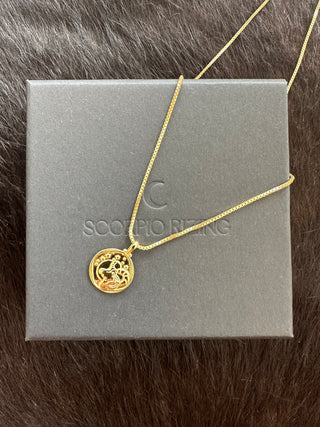 Capricorn 18K Gold Plated NecklaceOur beautiful 18K gold plated Capricorn pendant and chain. Made from a stirling silver base with 18K gold plating, the necklace is water resistant and makes the perfCapricorn 18K Gold Plated Necklace