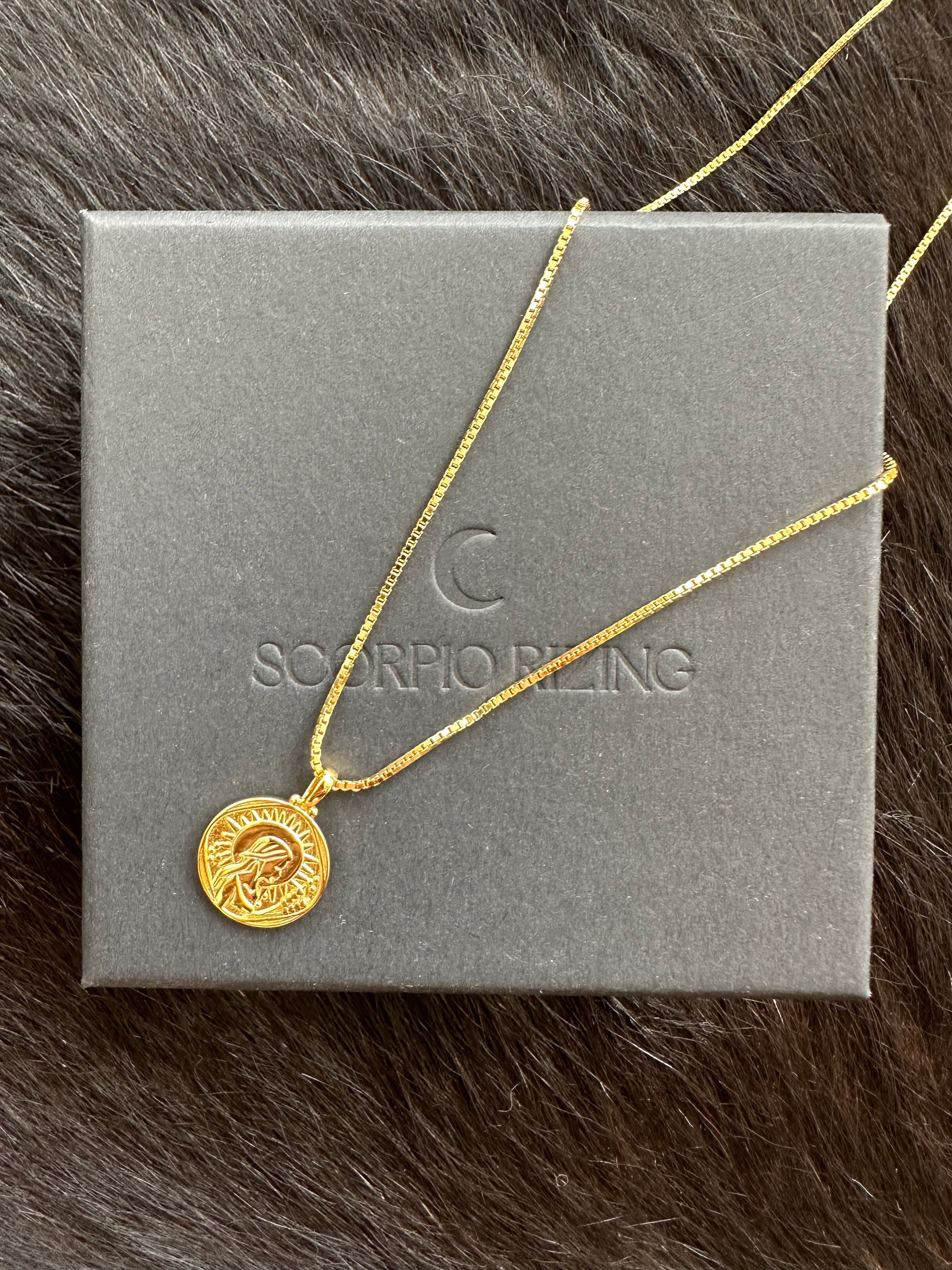 Virgo 18K Gold Plated NecklaceOur beautiful 18K gold plated Virgo pendant and chain. Made from a stirling silver base with 18K gold plating, the necklace is water resistant and makes the perfect Virgo 18K Gold Plated Necklace