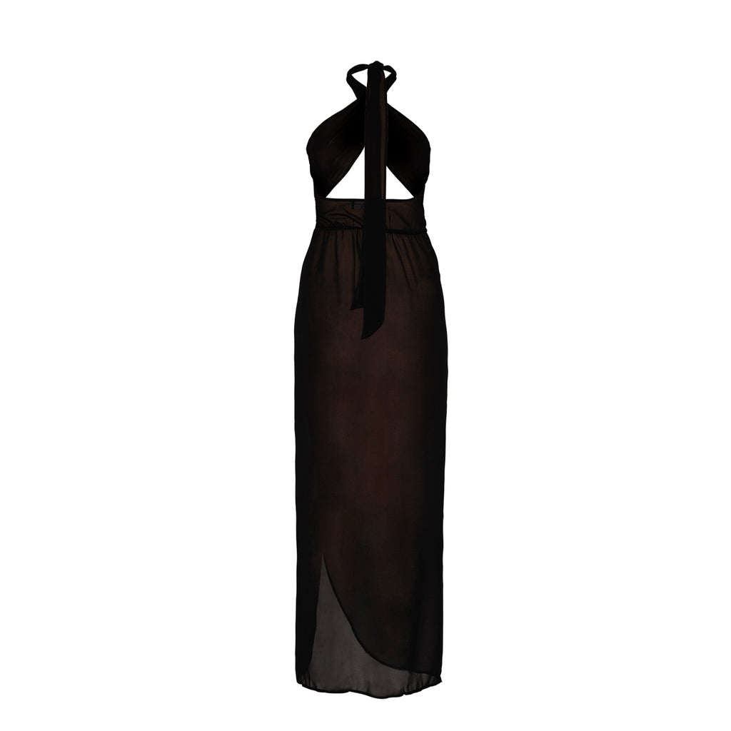 Black La Musique Halter Neck Sheer Dress