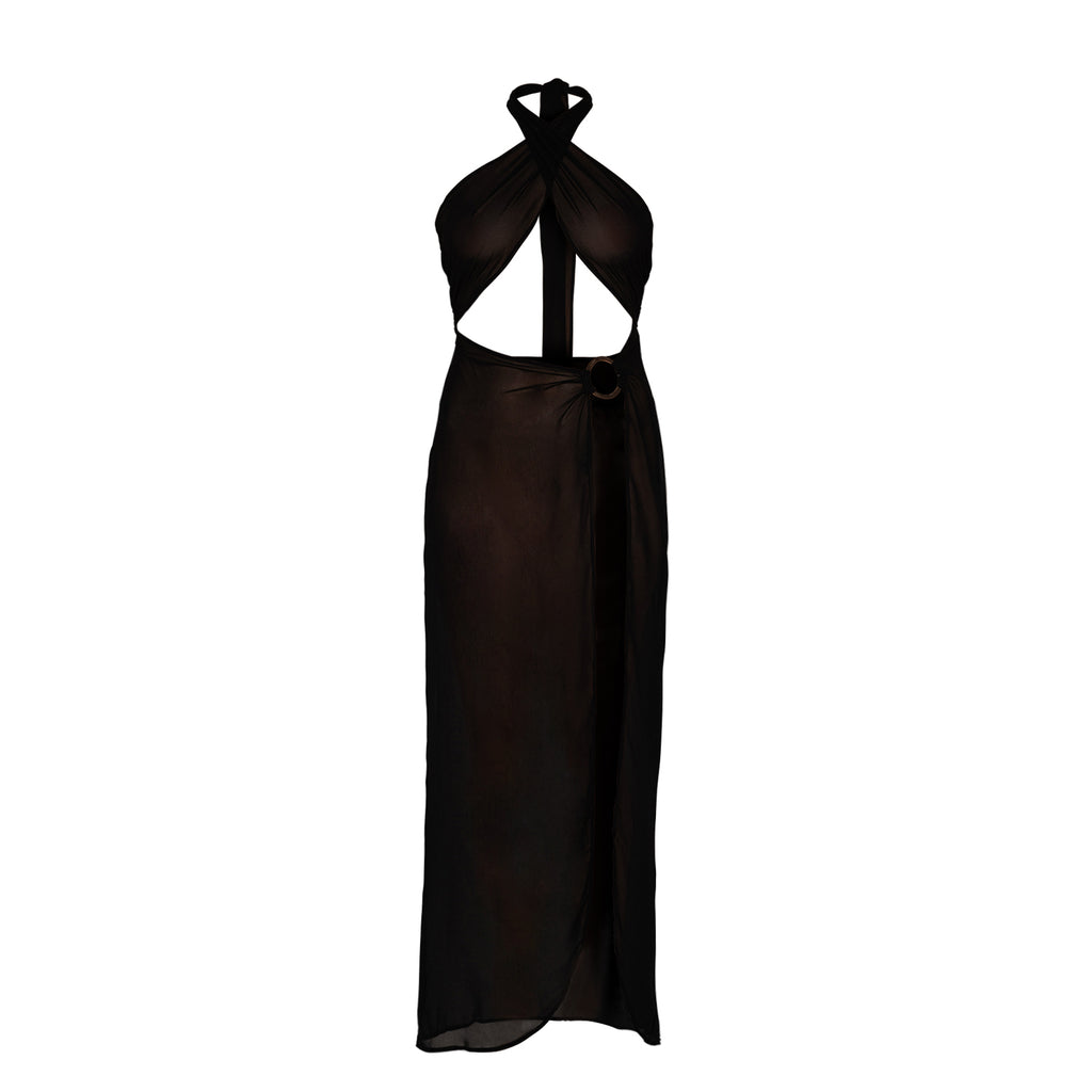Black La Musique Halter Neck Sheer Dress