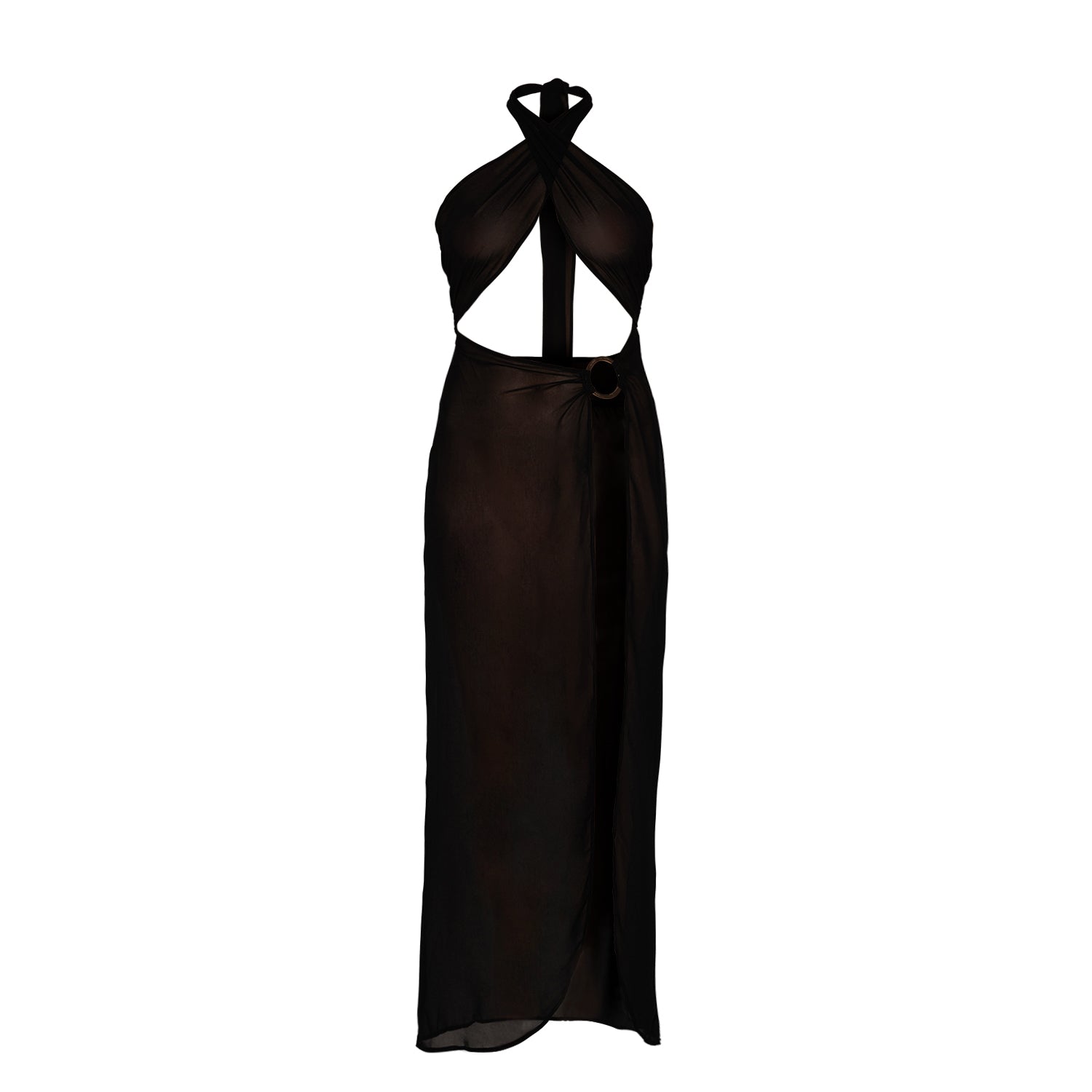 Black La Musique Halter Neck Sheer Dress