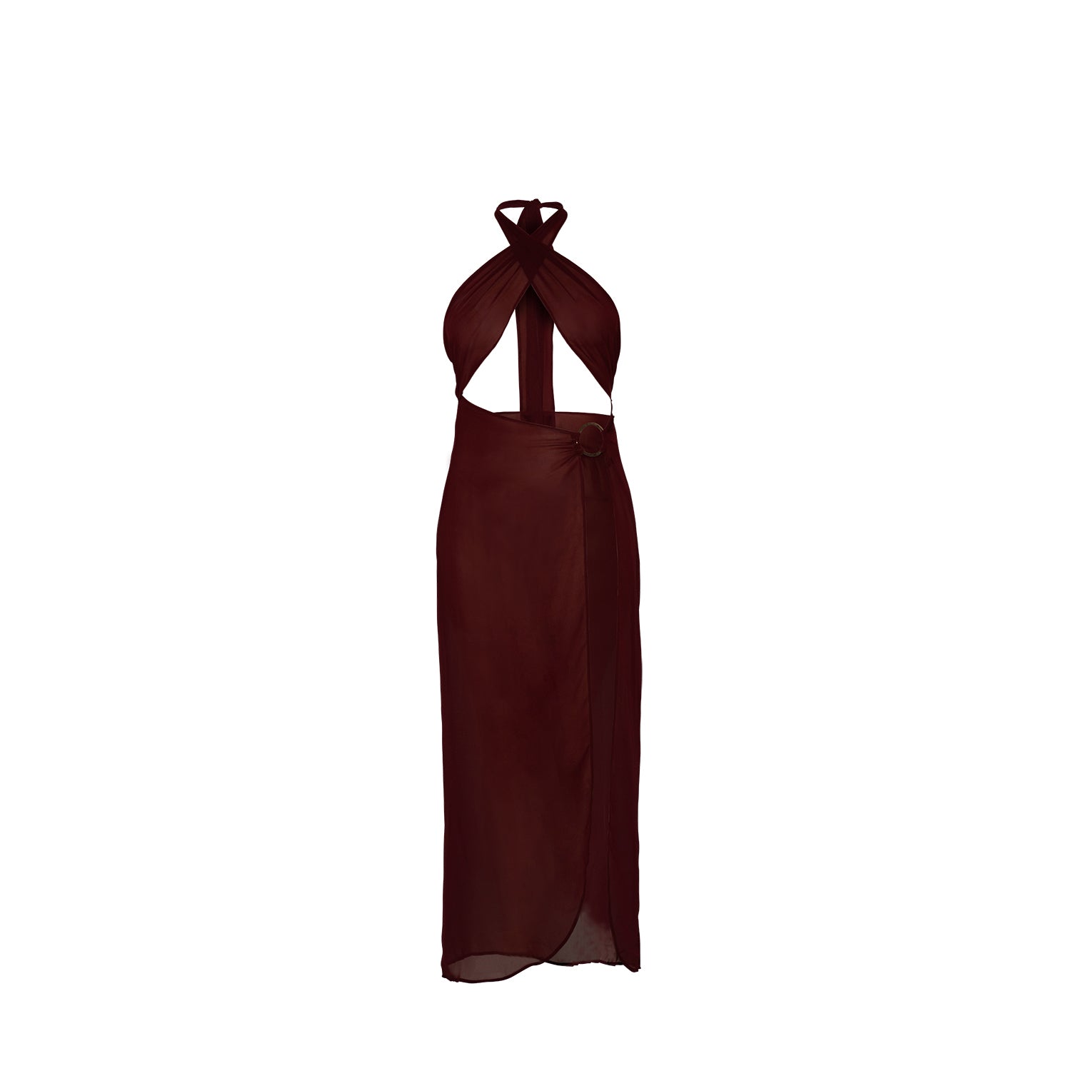 Brown La Musique Halter Neck Sheer Dress