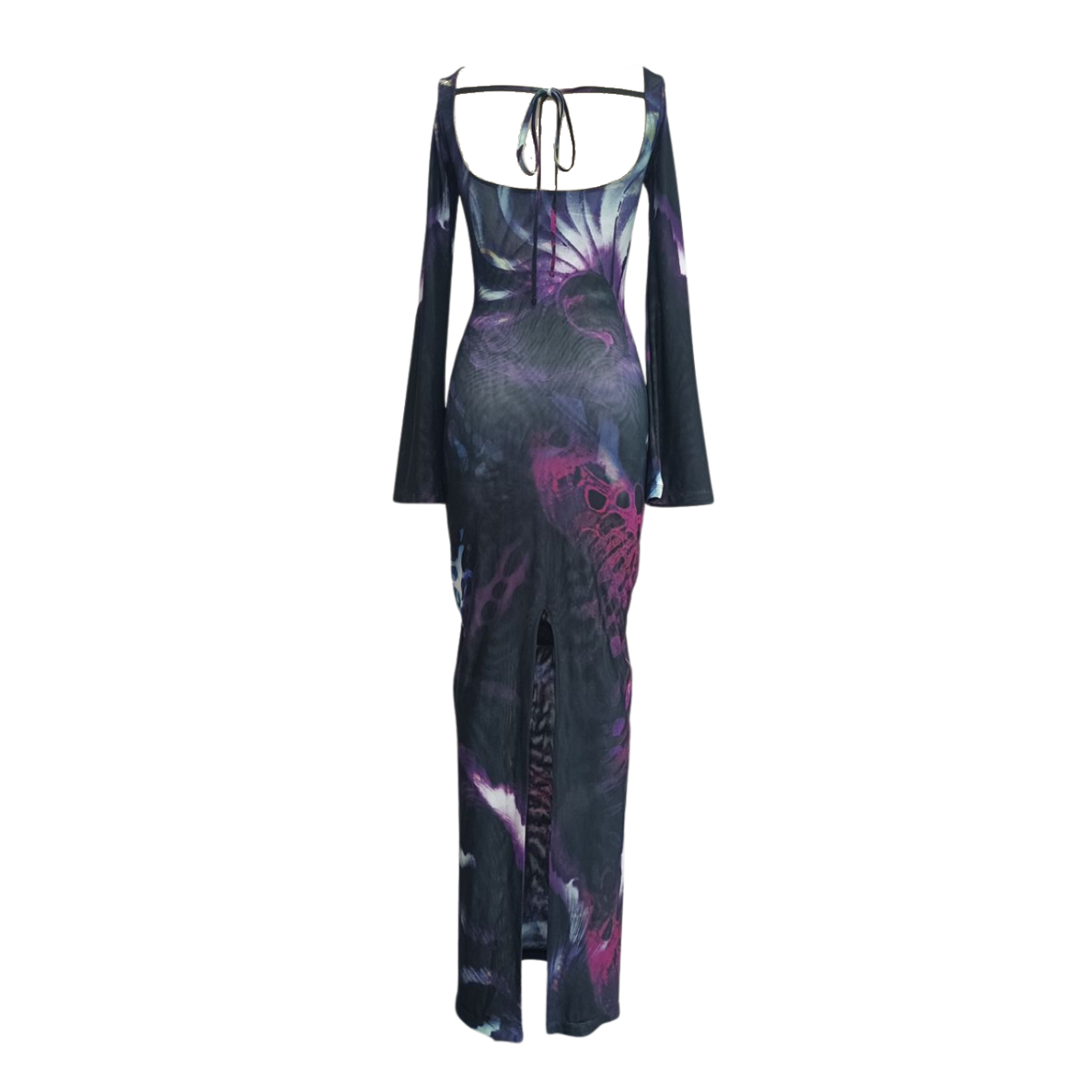 Nautilus Shell Print Double Layered Sculpting Mesh Maxi Dress
