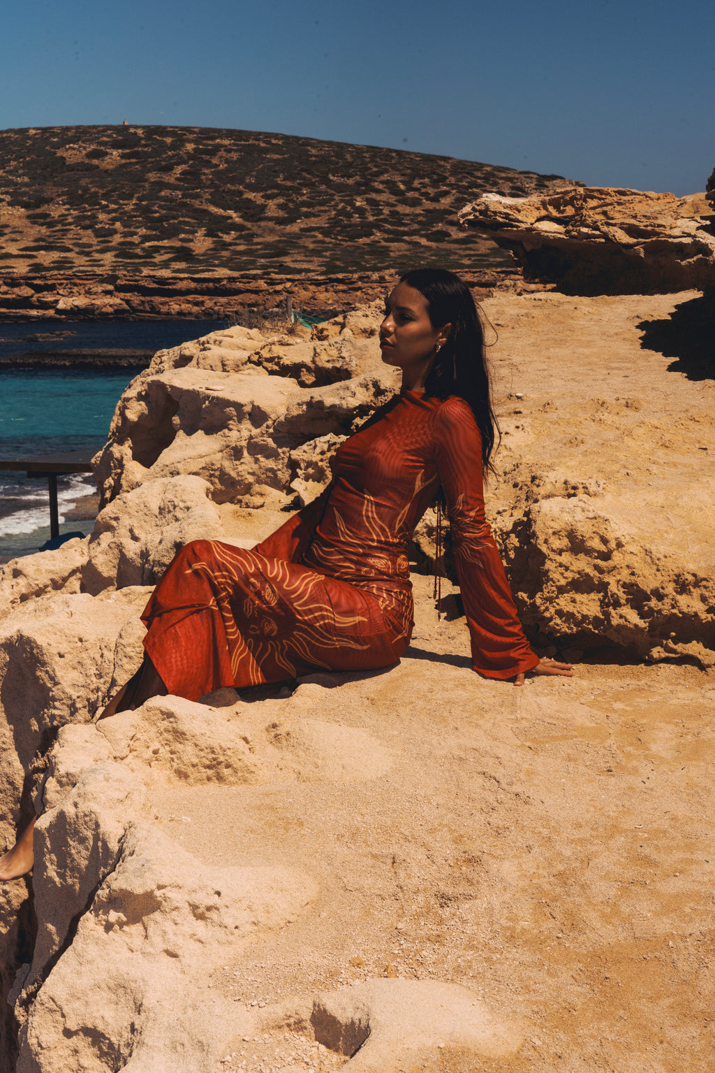 Celeste Cherry Red Double Layered Sculpting Mesh Maxi Dress