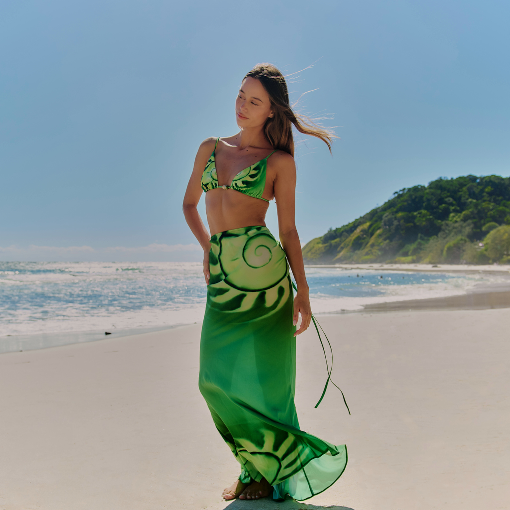 Emeralys Green Shell Print Maxi Skirt