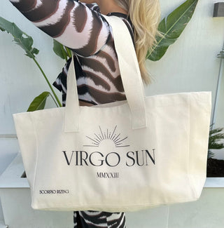 Virgo Cotton Tote BagVirgo slogan canvas tote bag. 100% cotton. Bag dimensions measure 48cm * 42cm * 40 cm. Cool wash only. Free delivery and returns in the UAE. All prices are inclusiveVirgo Cotton Tote Bag